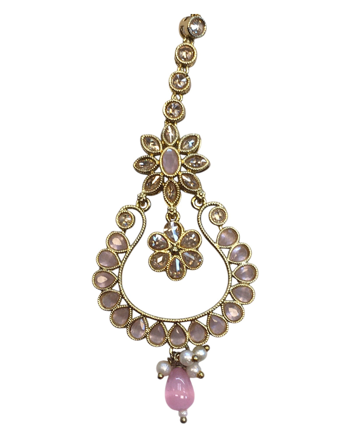 Pink - Antique Gold Finish Large Size Tika Head Piece - Indian Ladies Fashion Jewellery - AE2440 11T24 - Prachy Creations