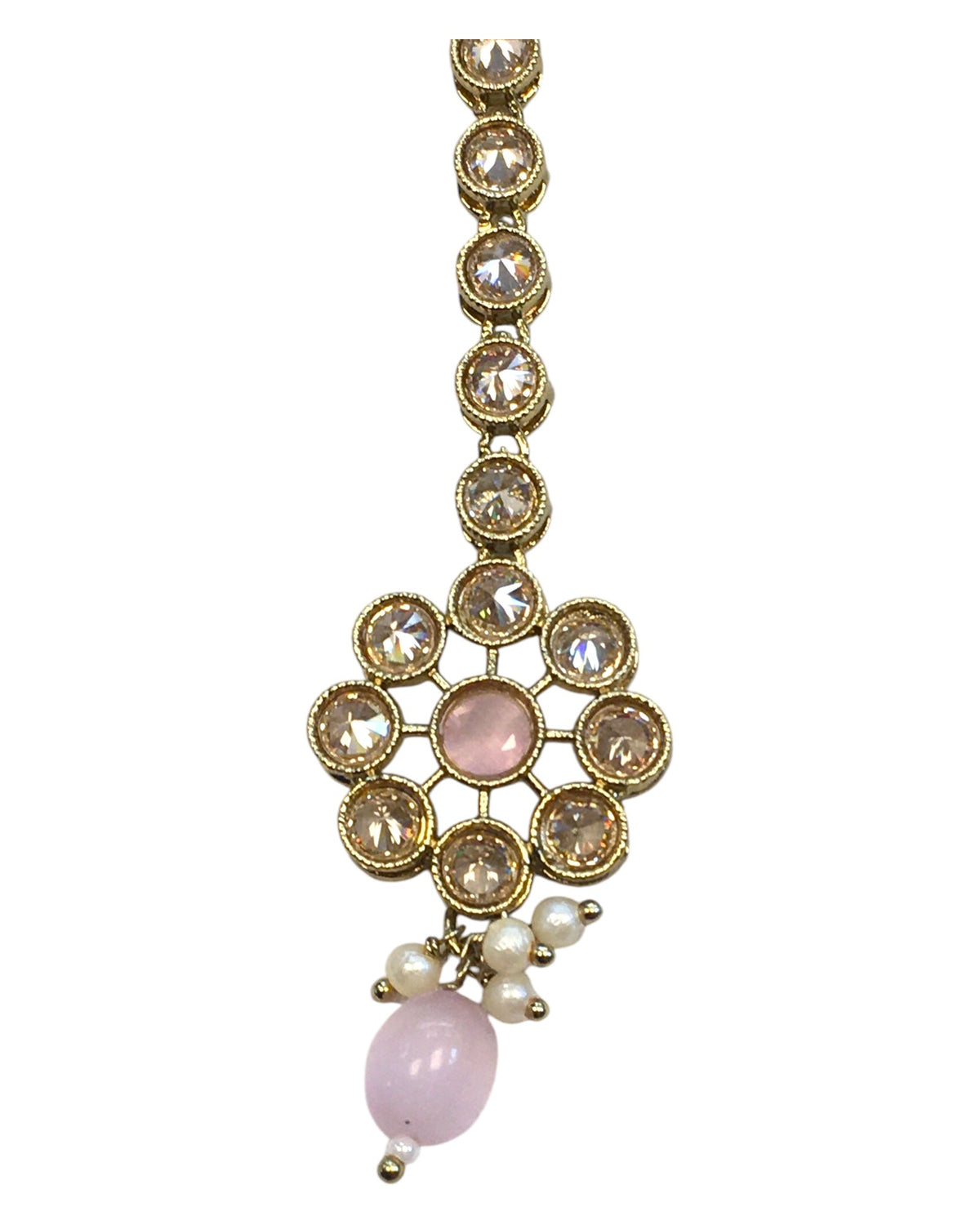 Pink - Antique Gold Finish Medium Size Tika Head Piece - Indian Ladies Fashion Jewellery - AE2432 11Vp24 - Prachy Creations