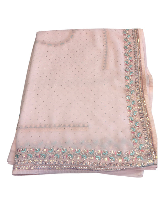 Pink - Chiffon - Party Wear Embroidiered Saree with Blouse Piece - SP250407 VT 0425 - Prachy Creations