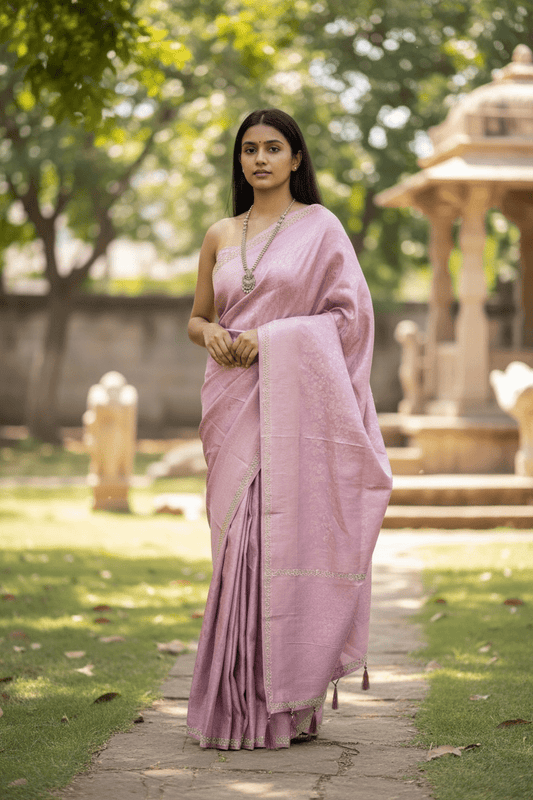 Pink - Fancy Embroidered Saree with Blouse Piece - UK stock - 24hr Dispatch - SP250628 VJ - Prachy Creations