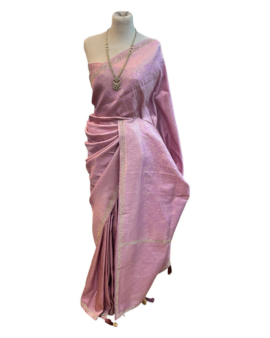 Pink - Fancy Embroidered Saree with Blouse Piece - UK stock - 24hr Dispatch - SP250628 VJ - Prachy Creations