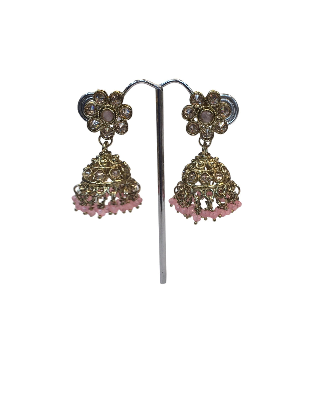 Pink - Medium Size Antique Gold Finish Necklace Set with Earrings - PRI1785 11H24 - Prachy Creations