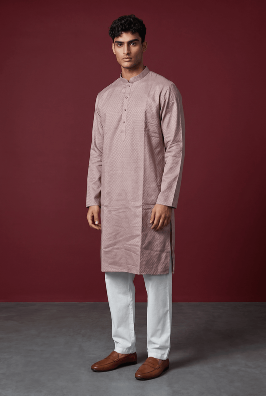 Pink - Self Woven Brocade Mens Indian Kurta set - UK Stock - Weddings / Walimas , Sangeet, Diwali, Eid, Mehndi / Henna - VEE3111 KR - Prachy Creations