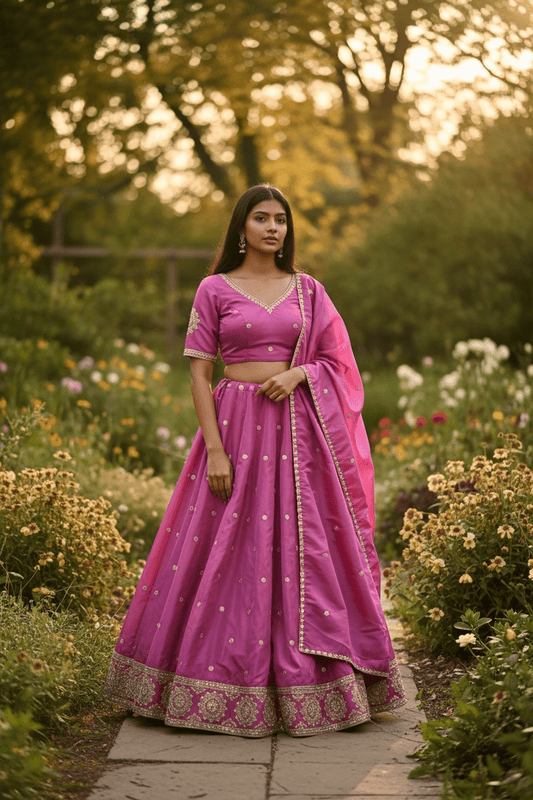 Pink - Silky Lehenga Set - Mehndi / Sangeet / Bridesmaids / Weddings / Garba - Size UK 12 (38" Bust) Adjustable to Size 14 - UK Stock - 24h Dispatch - AF2602 02TY26 - Prachy Creations
