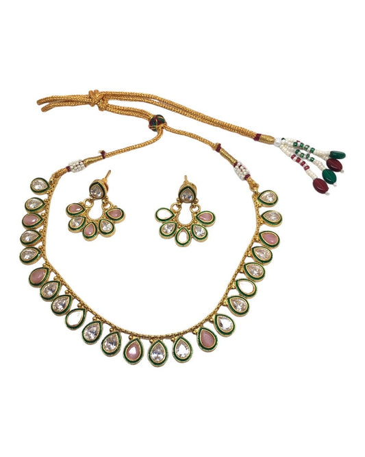 Pink - Small Reverse Stone Necklace set - Bollywood - Weddings - SV905 A 0923 - Prachy Creations