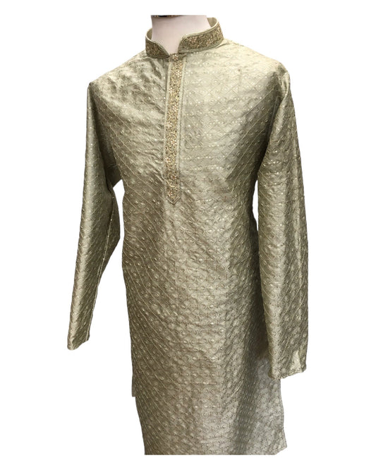 Pista Green - Handloom Banarasi Mens Indian Kurta set - Weddings / Walimas , Sangeet, Eid, Mehndi / Henna - KCS1102 08VT24 - Prachy Creations