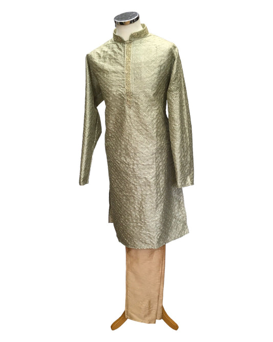 Pista Green - Handloom Banarasi Mens Indian Kurta set - Weddings / Walimas , Sangeet, Eid, Mehndi / Henna - KCS1102 08VT24 - Prachy Creations