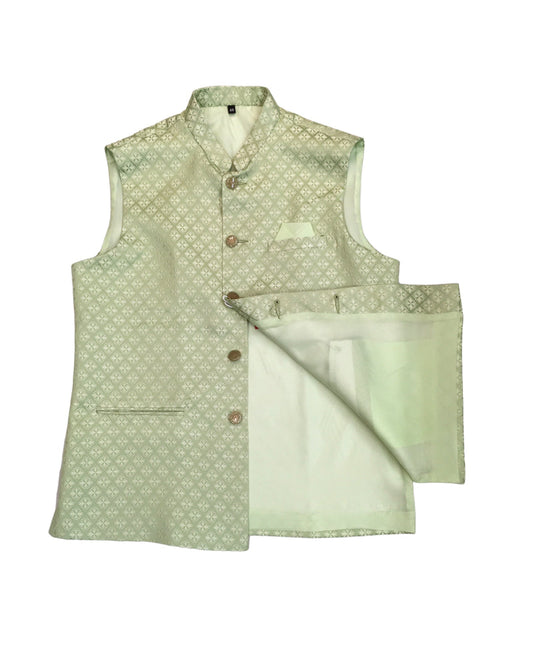 Pista Green - Handloom Brocade Indian Mens Waistcoat / Bandi - Bollywood - CS2405 KV 0524 - Prachy Creations