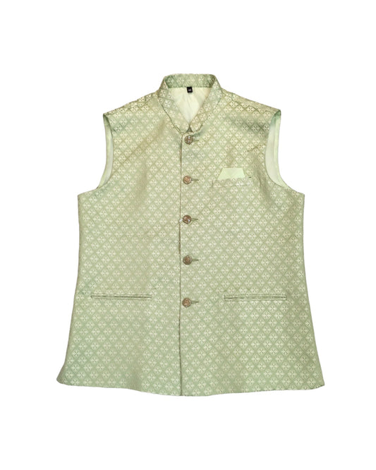 Pista Green - Handloom Brocade Indian Mens Waistcoat / Bandi - Bollywood - CS2405 KV 0524 - Prachy Creations