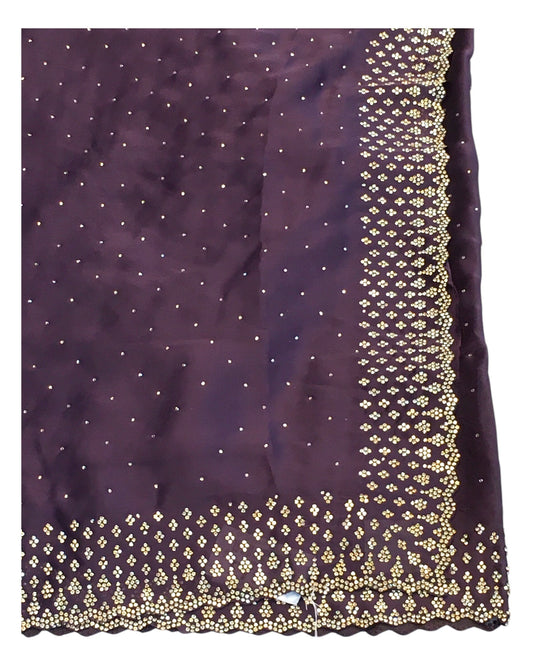 Plum / Purple - Satin Crepe - Party Wear Embroidered Saree with Blouse Piece - SP2504011 VP - Prachy Creations