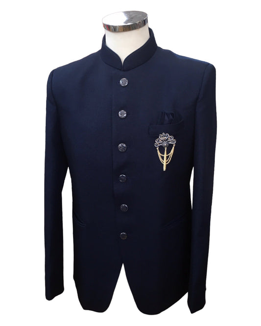PREMIUM Slim Fit Mens Navy Blue BandhGala / Prince / Chinese Collar Jacket - Fantastic Fit - CS2406 TC 0524 - Prachy Creations