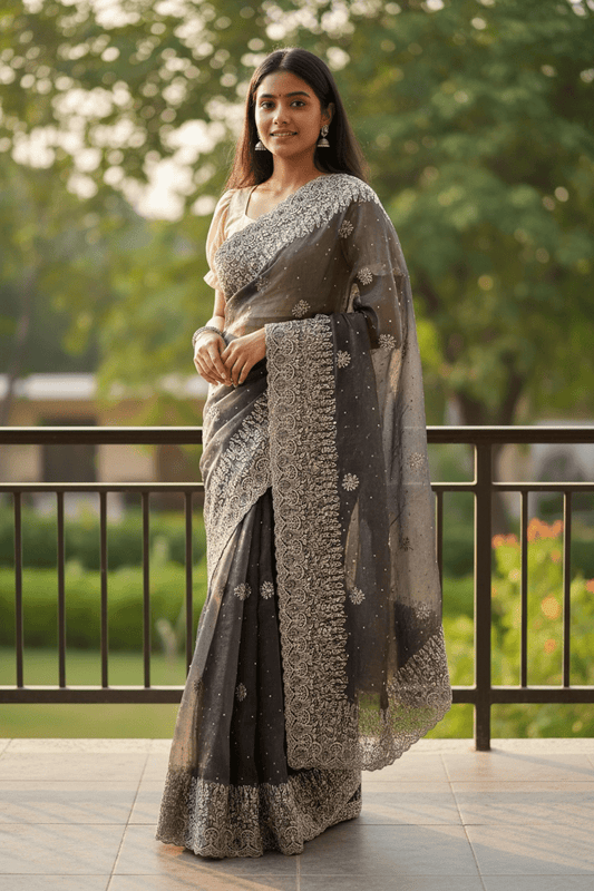 Purple - Classic Saree with Thread Work Border and Blouse Piece - UK stock - 24hr Dispatch - RS2534 VY - Prachy Creations