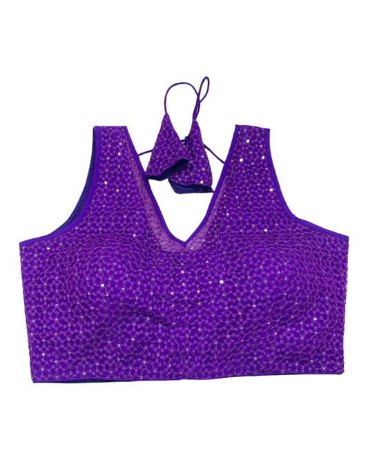 Purple - Fully Embroidered V neck Saree / Lehenga blouse - With Cups - Margin to loosen - UK Stock - AF2343 H 0923 - Prachy Creations