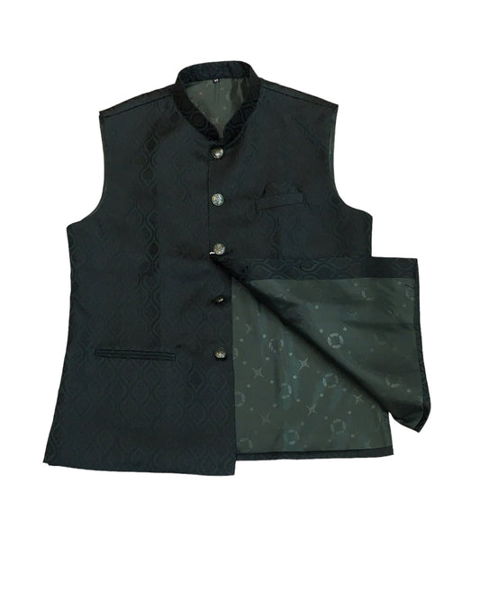 Racing / Bottle Green - Self Brocade Indian Mens Waistcoat / Bandi - Bollywood - CS2403 KT 0524 - Prachy Creations