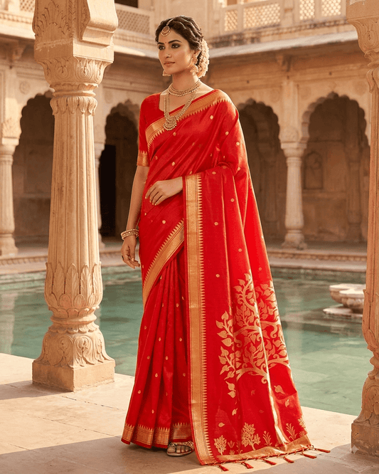 Red - Handloom Saree with Blouse Piece - UK stock - 24hr Dispatch - RT-BT005 07KJ26 - Prachy Creations