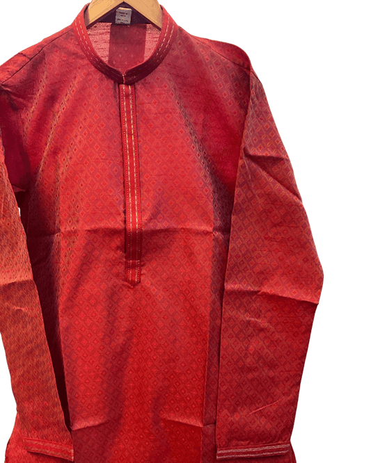 Red - Handloom Woven Mens Indian Kurta set with Trousers - UK Stock - Weddings / Walimas , Sangeet, Diwali, Eid, Mehndi / Henna - EM11093 05KP26 - Prachy Creations