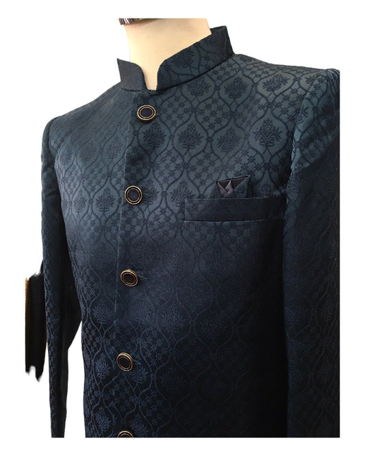 Rich Self Brocade Teal Blue Sherwani - YD2323 PP 0923 - Prachy Creations