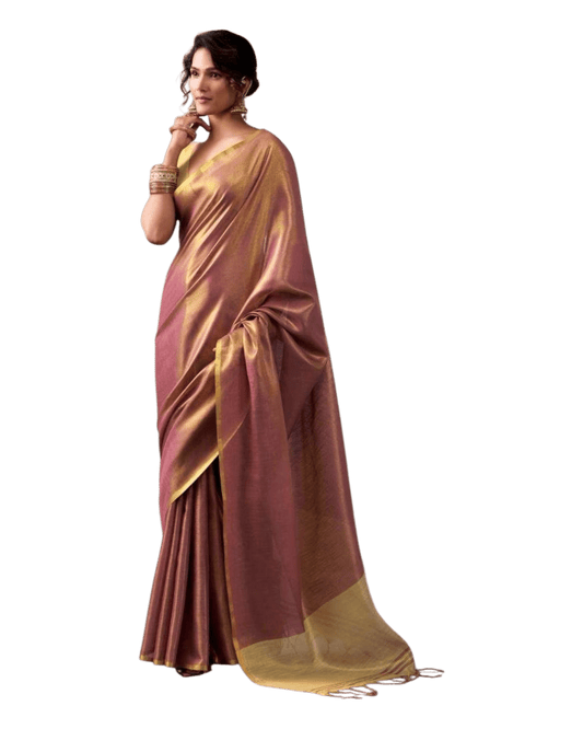 Rose Gold - Classic Plain Cotton Silky Fancy Saree with Blouse Piece - UK Stock - 2/3 days Delivery 12KV25 RP512 - Prachy Creations