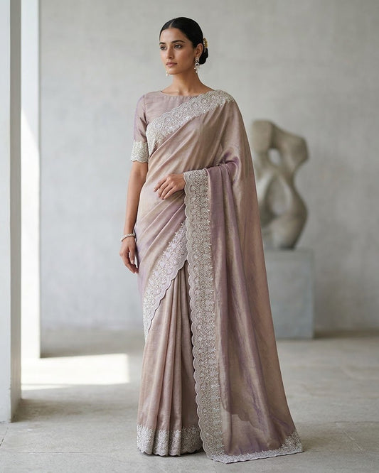 Rose Gold / Light Brown - Fancy Party Saree with Blouse Piece - UK stock - 24hr Dispatch - SP2604 KC - Prachy Creations