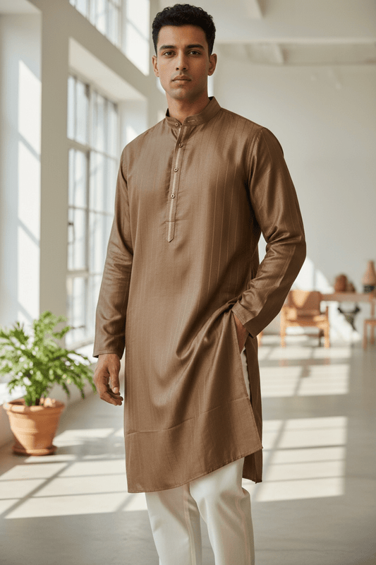 Rose Gold / Light Brown - Fantastic Mens Indian Kurta set - UK Stock - Weddings / Walimas , Sangeet, Diwali, Eid, Mehndi / Henna - NAD25701 KA - Prachy Creations