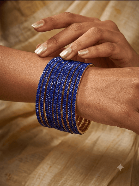 Royal Blue - Set of 8 Stone Bangles - M to XXL - HAN2601 07Ka26 - Prachy Creations
