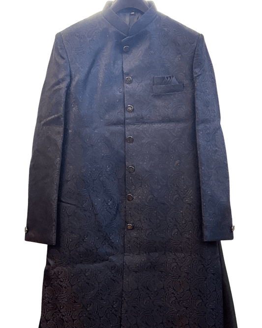 Royal Navy Blue - Classic Banarasi Handloom Brocade Sherwani with quality Buttons - BS788 08JC25 - Prachy Creations