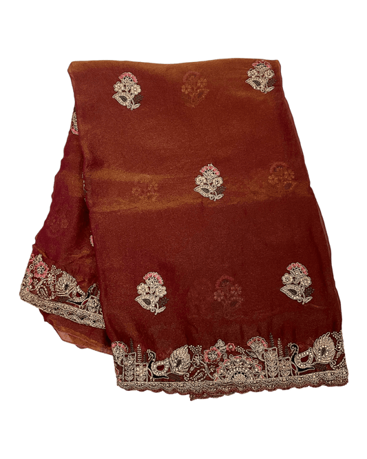 Rust / Orange - Fancy Party Saree with Blouse Piece - UK stock - 24hr Dispatch - LTF906 07VV26 - Prachy Creations