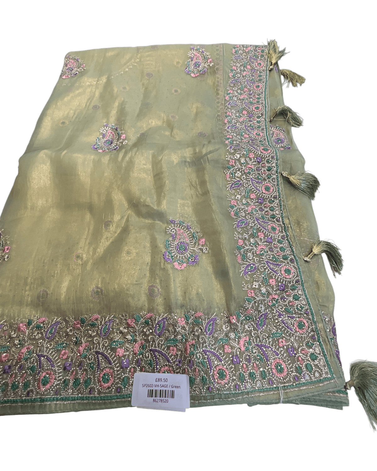 Sage Green - Fancy Party Saree with Blouse Piece - UK stock - 24hr Dispatch - SP2602 VH - Prachy Creations