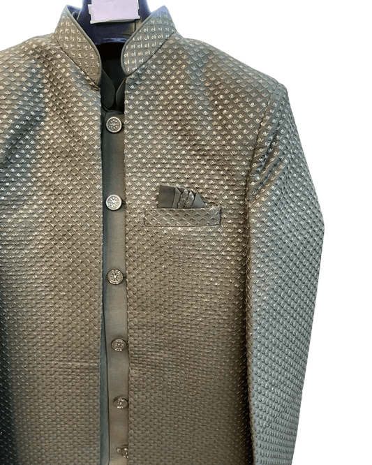 Sage Green - Mens Knee Length Jacket with Long Waistcoat - Sherwani / Indo-Western - Fantastic Fit - KCS6600 03PV26 - Prachy Creations