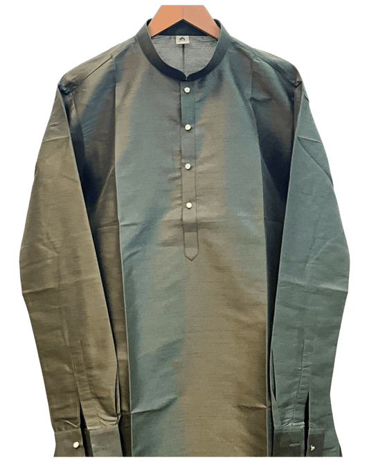 Sage Green - Plain Silky Mens Indian Kurta set with Trousers - UK Stock - Weddings / Walimas , Sangeet, Diwali, Eid, Mehndi / Henna - EM66 05KJ26 - Prachy Creations