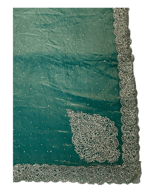 Sage Green - Rich Saree with Thread / Stone Embroidery and Blouse Piece - UK stock - 24hr Dispatch - RS2525 VJ - Prachy Creations