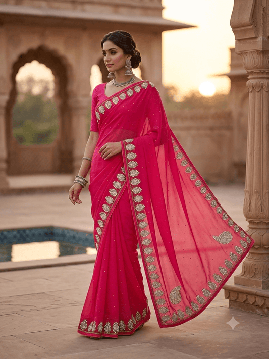 Sale - Coral Pink - Fancy Saree with Blouse Piece - SEP5724 04RR17 - Prachy Creations