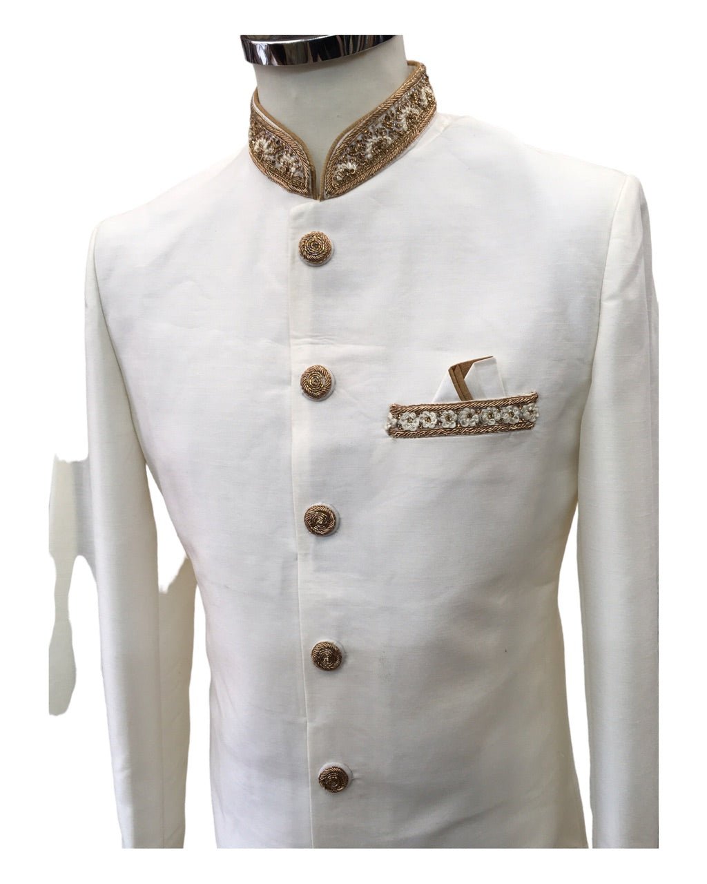 SALE ! Off White / Cream - Raw Silky Sherwani with Hand Embroidery - YD2304 RV 0523 - Prachy Creations
