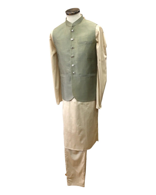 SALE ! Pista Green - Handloom Dupion Silk Mens Waistcoat - DL2302 KKp1023 - Prachy Creations