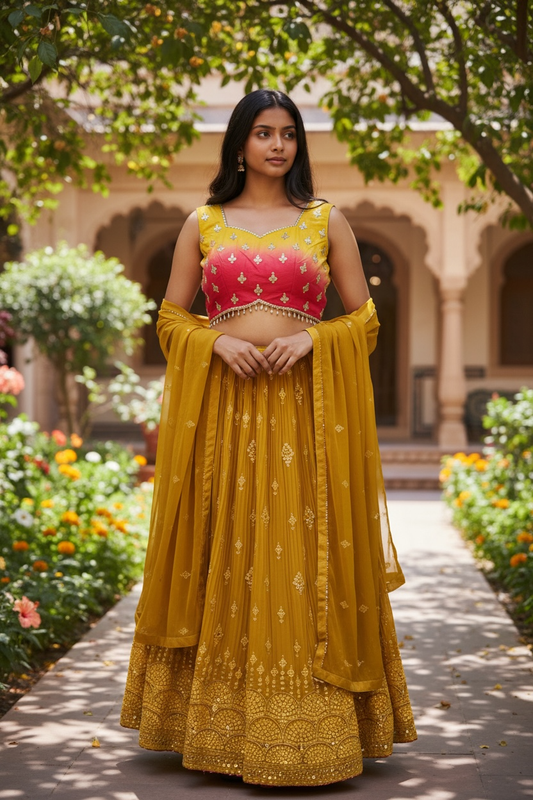 SALE! SALE! Yellow Ready Made Lehnga Set - Haldi / Mehndi / Weddings - UK Stock - 24h Dispatch - PC2601 XX - Prachy Creations