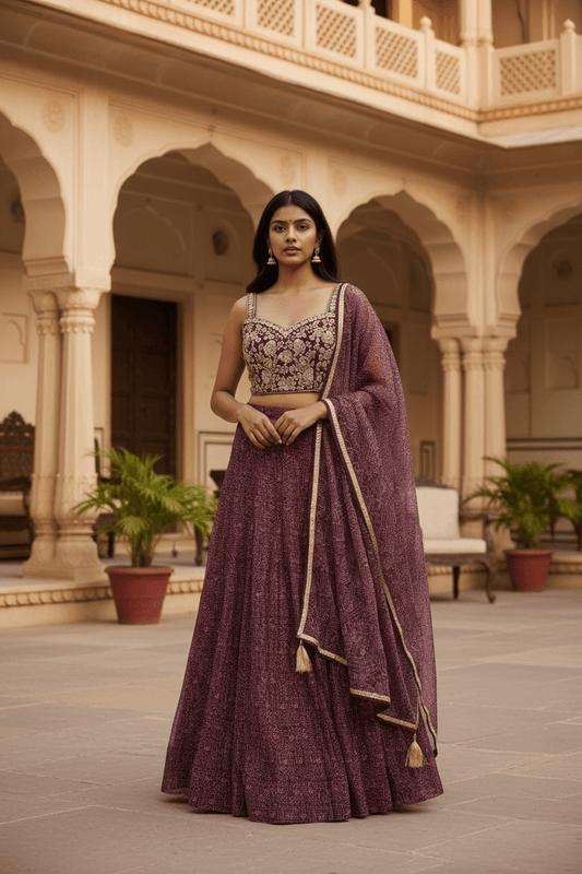 SALE - Size 14 / 40" Bust - Wine - Ready Made Lehenga Set - UK Stock - 24h Dispatch - KTC241104 - Prachy Creations