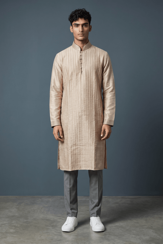 SALE! Size 34" XS - Light Brown - Mens Silky Kurta Top with Draw stringed Trousers , Full Length - SALE2603 - Prachy Creations