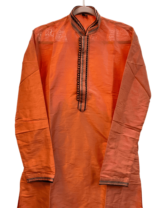 SALE! Size 36" / Small - Peach - Mens Cotton Silky Kurta with Elasticated Trousers , Full Length - SALE2605 - Prachy Creations