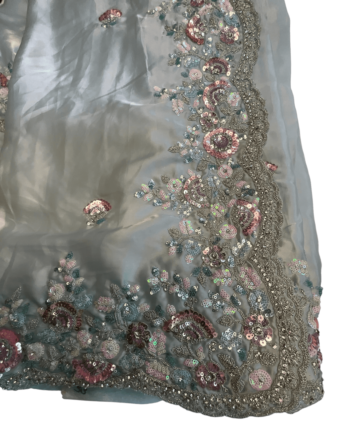 SALE! Sky Blue - Pastel Sequins Silky Saree with Blouse Piece - MF3801 JJ 0824 - Prachy Creations