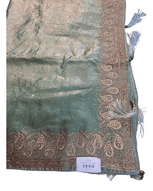 Sea Green - Fancy Party Saree with Blouse Piece - UK stock - 24hr Dispatch - SP2608 VP - Prachy Creations