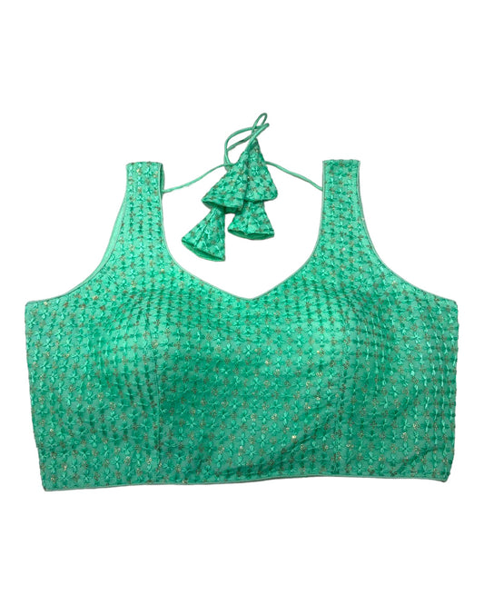 Sea Green - Fully Embroidered V neck Saree / Lehenga blouse - With Cups - Margin to loosen - UK Stock - AF2344 H 0923 - Prachy Creations