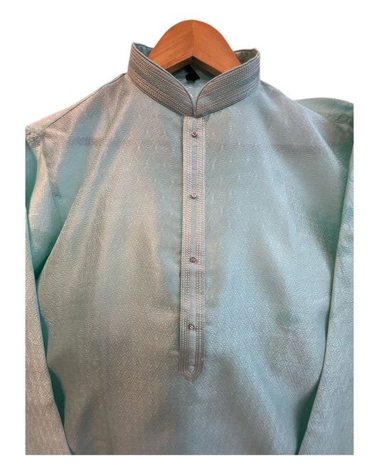 Sea Green - Silky Mens Indian Kurta set - UK Stock - Ideal to Pair with a Waistcoat - VEE2483 KH - Prachy Creations