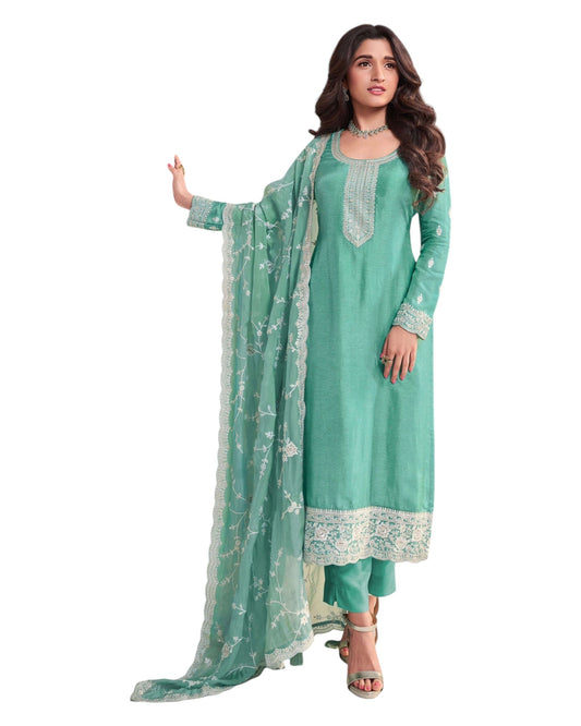 Sea Green - Simple / Classy Silky Ladies Salwar Suit with Rich Dupatta - Available in Sizes 12 & 18 - VF69094 VR 0924 - Prachy Creations
