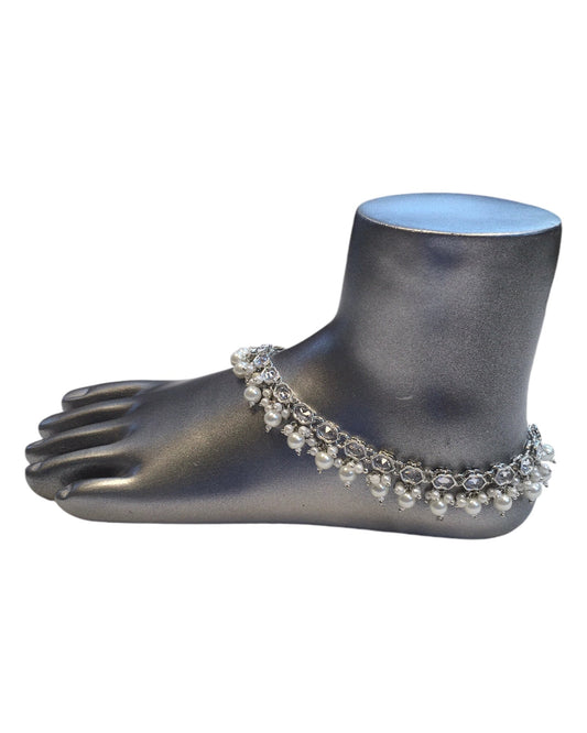 Silver Finish - Ankle Chain / Payal / Paazeb - Fashion Jewellery - Bollywood - Weddings - AE2414 24R10 - Prachy Creations
