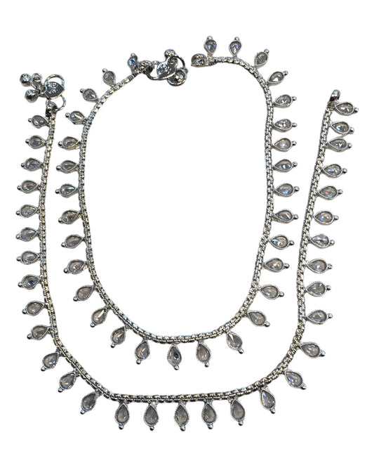 Silver Finish - Ankle Chain / Payal / Paazeb - Fashion Jewellery - Bollywood - Weddings - DAJ590 24P10 - Prachy Creations