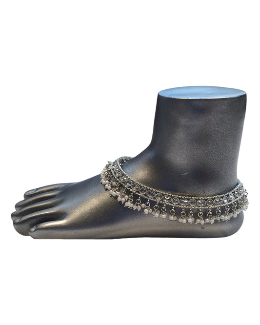 Silver Finish - Ankle Chain / Payal / Paazeb - Fashion Jewellery - Bollywood - Weddings - DAJ596 24KK10 - Prachy Creations