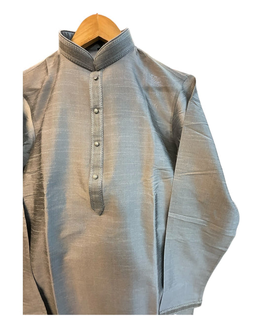 Silver Grey - Banarasi Handloom Brocade Mens Indian Kurta set - UK Stock - Weddings / Walimas , Sangeet, Diwali, Eid, Mehndi / Henna - VEE2532 KR - Prachy Creations