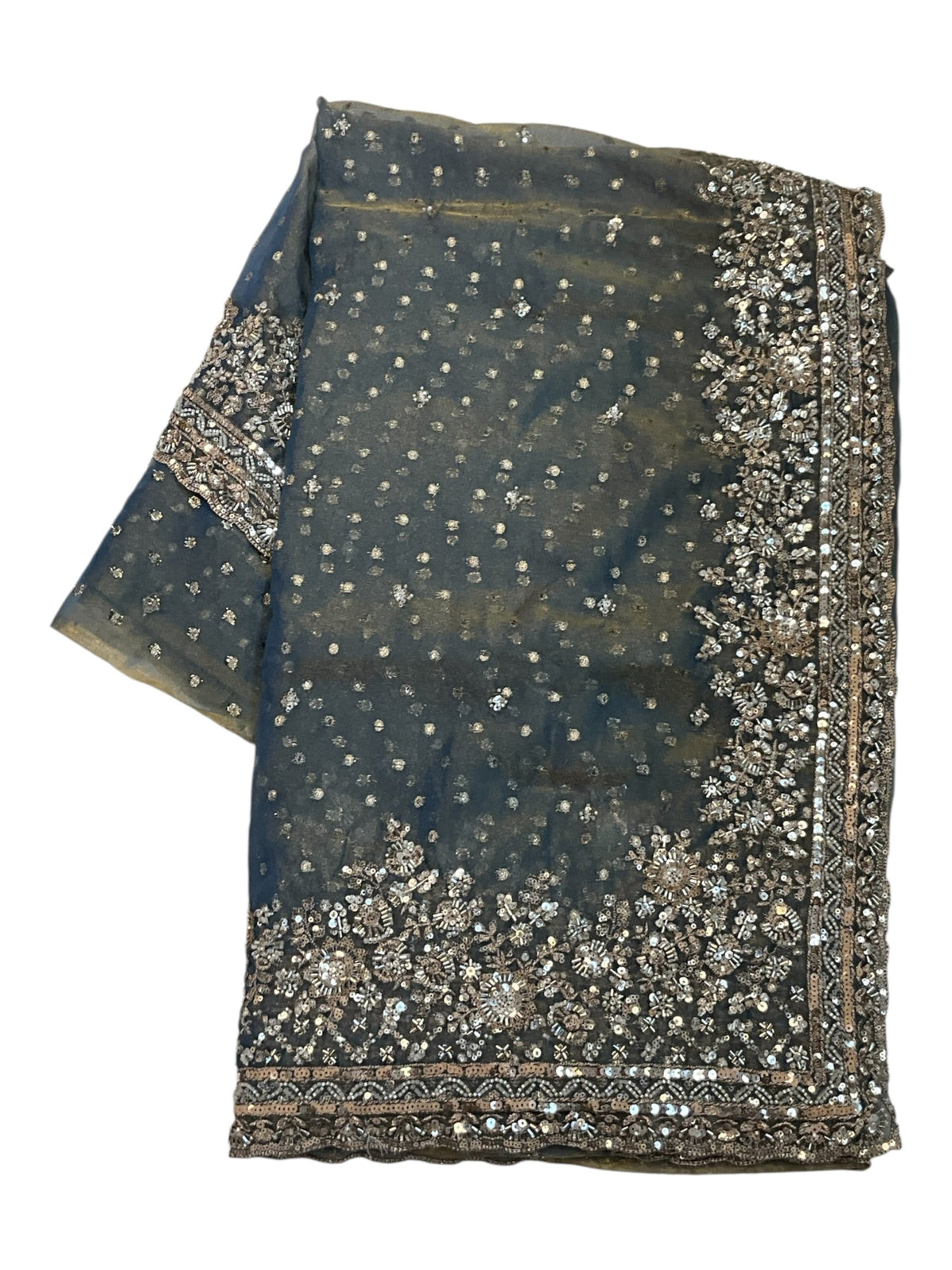 Silver Grey - Fancy Party Saree with Blouse Piece - UK stock - 24hr Dispatch - SP2622 PK - Prachy Creations