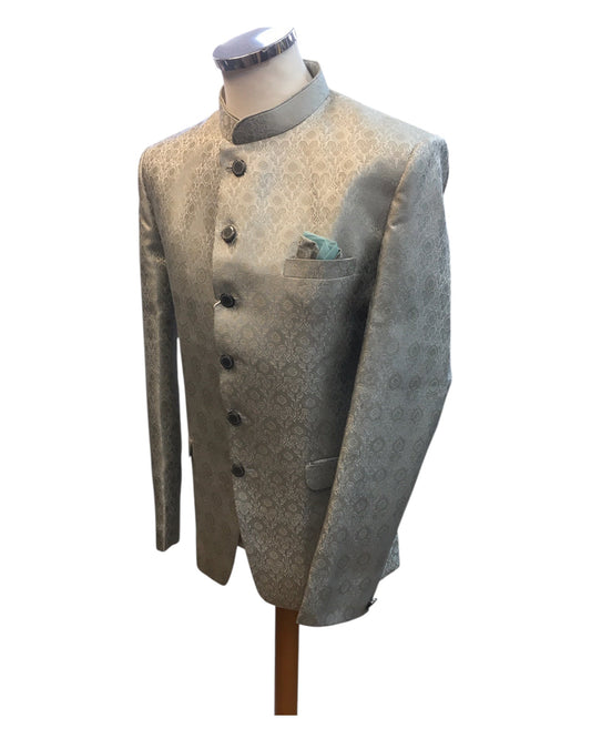 Silver / Grey - PREMIUM Slim Fit Mens Self Brocade BandhGala / Prince / Chinese Collar Jacket - Fantastic Fit - CS2501 01TA25 - Prachy Creations