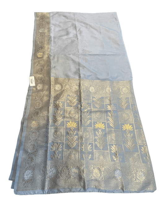 Silver Grey - Traditional Handloom Saree with Blouse Piece - UK stock - 24hr Dispatch - SP2630 KP - Prachy Creations
